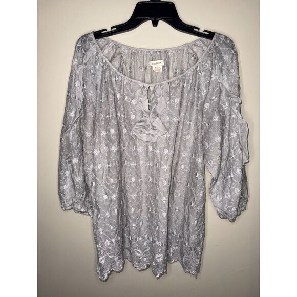 Sundance L 100% Silk Cottagecore Romantic Embroidered Tunic Puff Sleeve Blouse - Picture 1 of 11